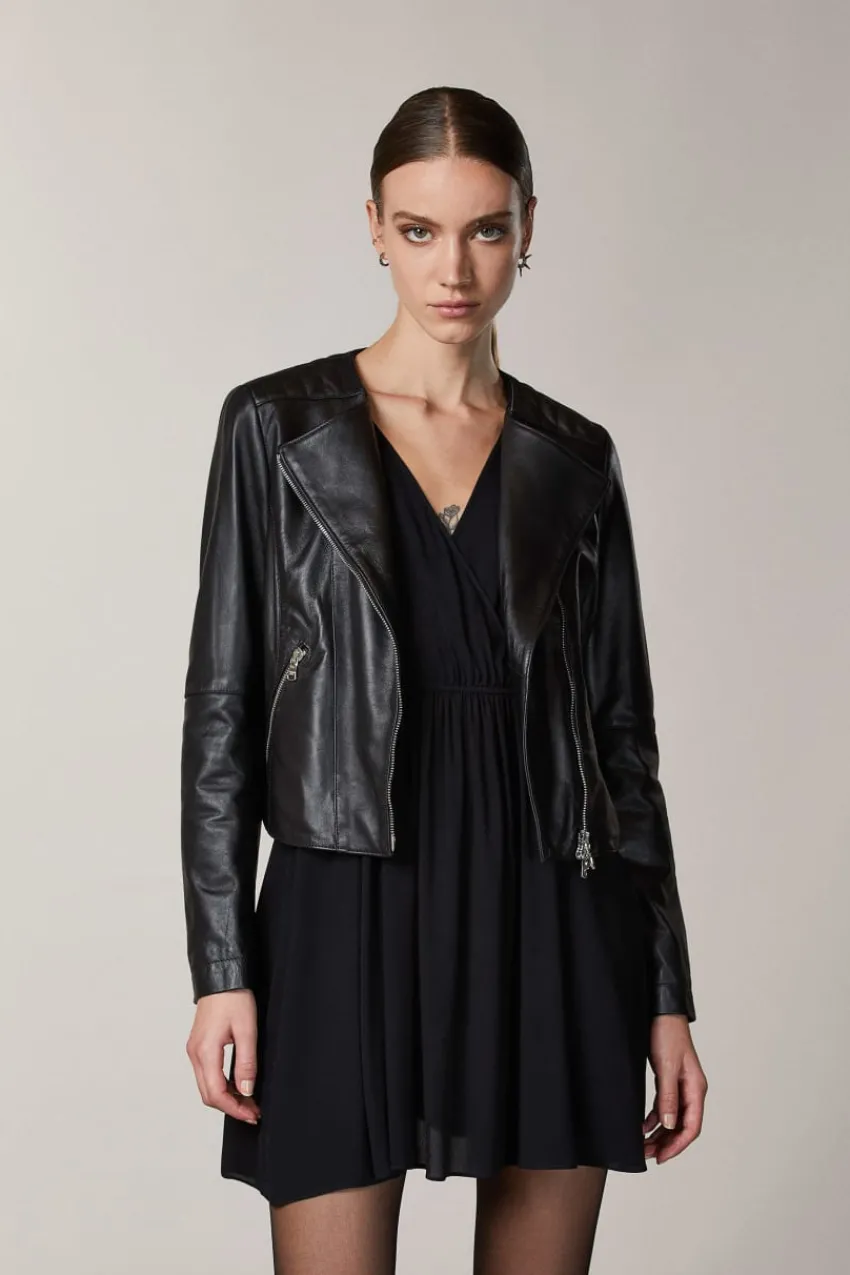Patrizia Pepe Lederjacken<Bikerjacke aus Leder mit Steppnähten