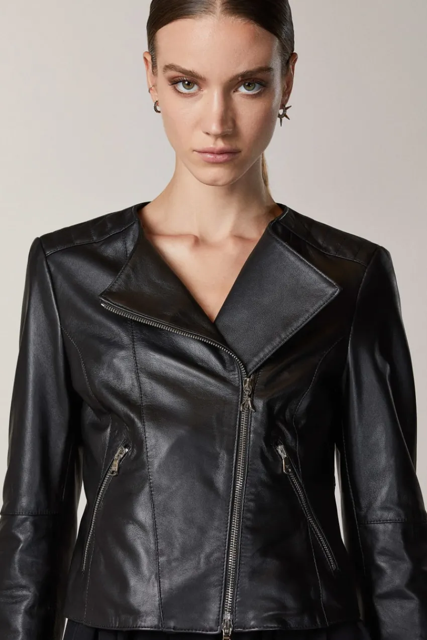 Patrizia Pepe Lederjacken<Bikerjacke aus Leder mit Steppnähten