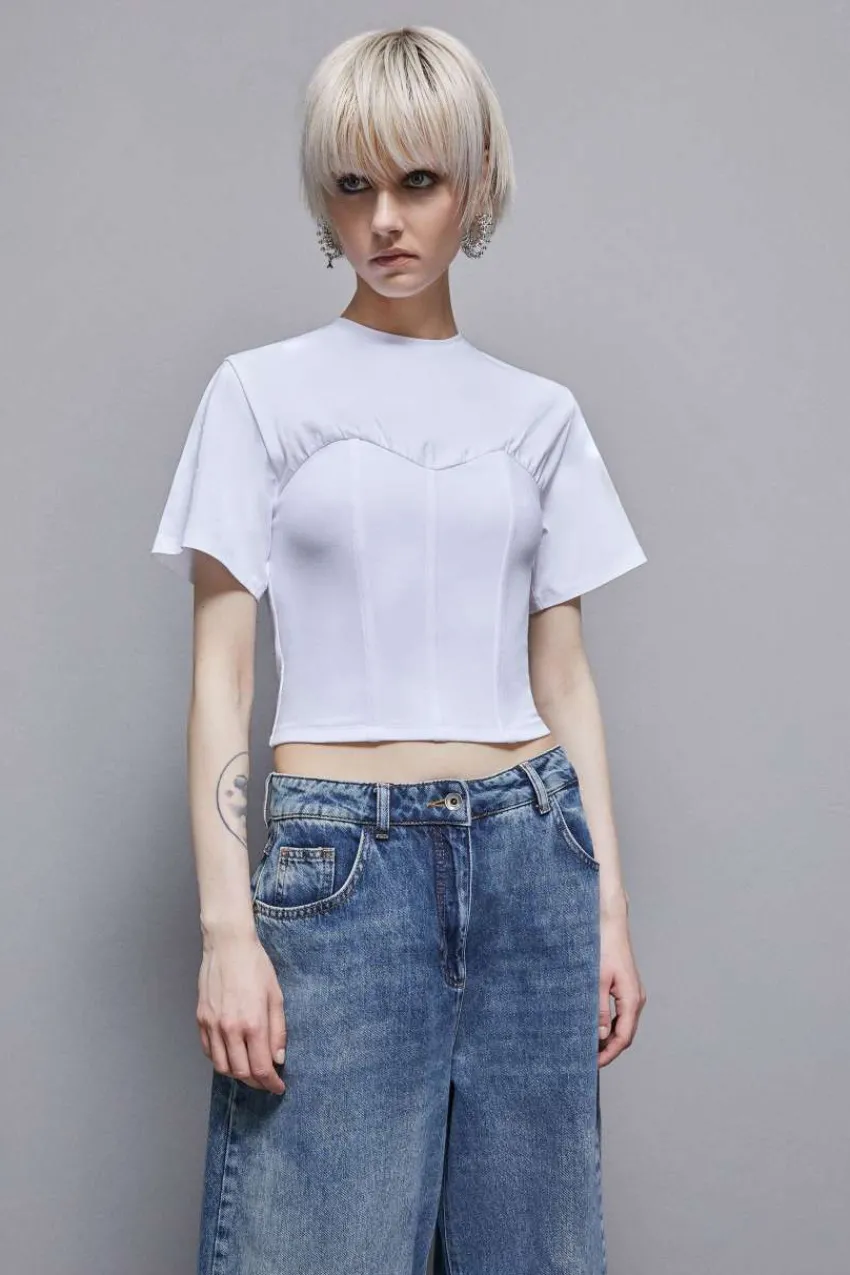 Patrizia Pepe T-shirts<Bustier-T-Shirt aus Baumwolljersey