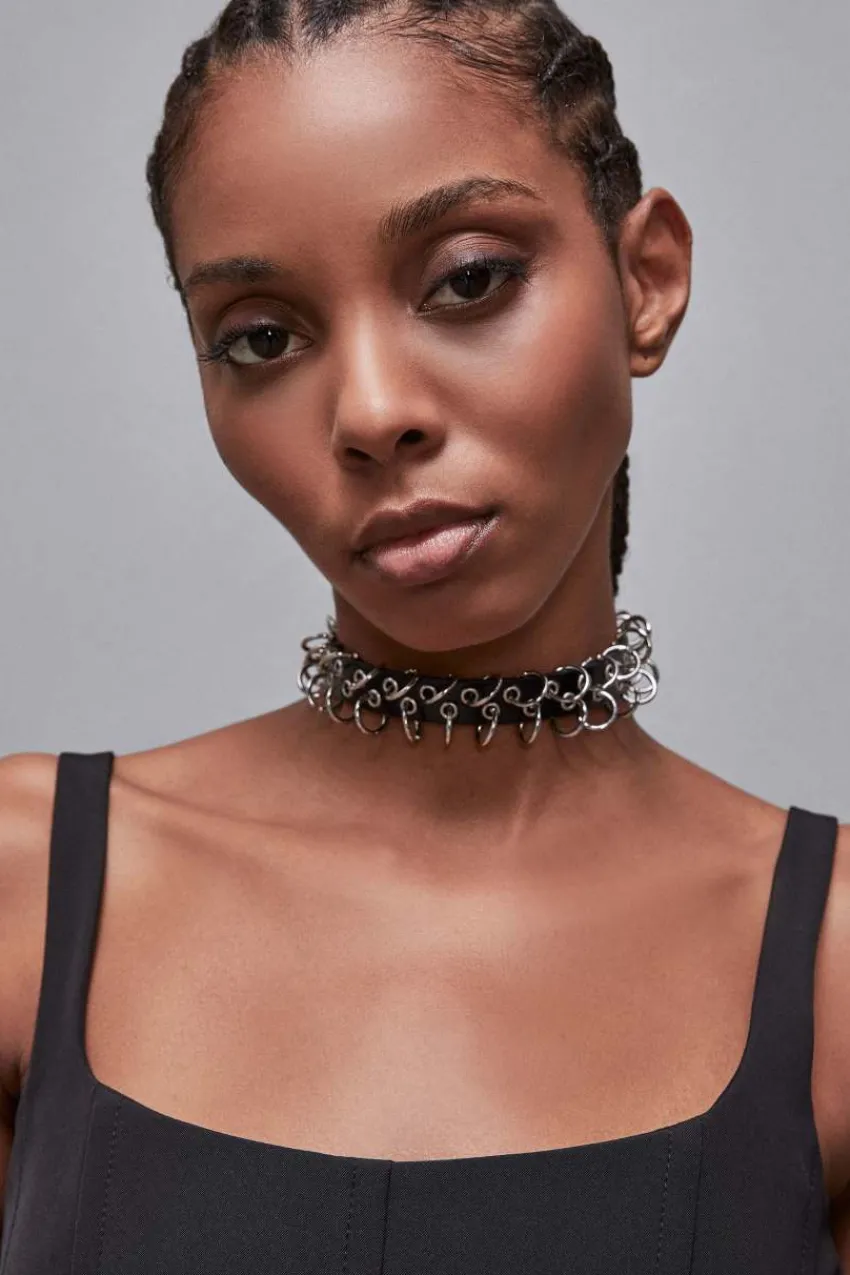 Patrizia Pepe Party Outfits | Halsketten<Choker aus Nickel und Leder mit Nieten