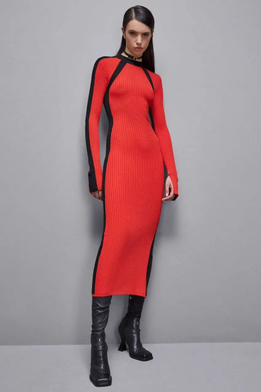 Patrizia Pepe Strick | Maxi<Geripptes Kleid aus Viskose-Mix