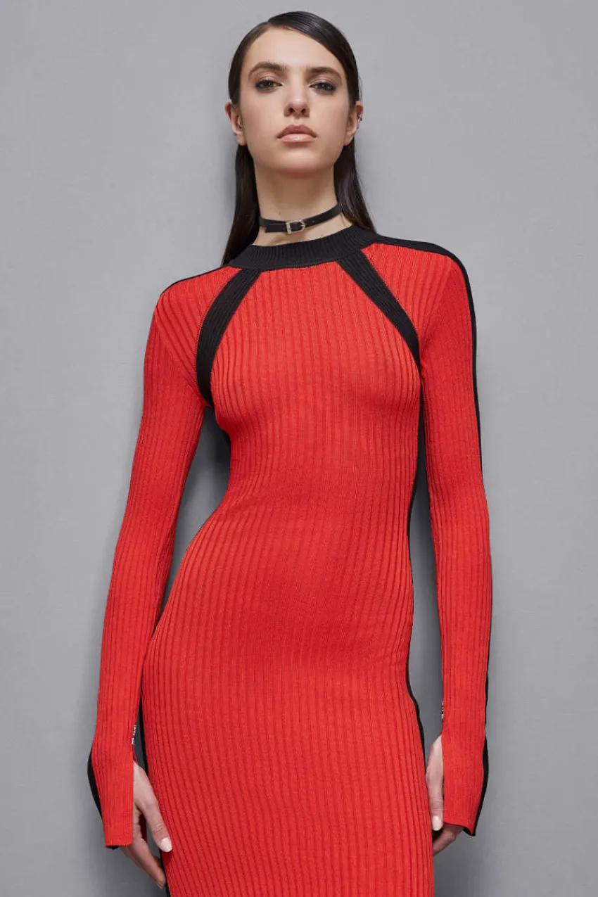 Patrizia Pepe Strick | Maxi<Geripptes Kleid aus Viskose-Mix