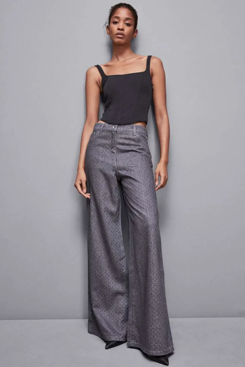Patrizia Pepe Party Outfits | Jeans<e Jeans mit niedrigem Bund, weitem Bein und Strasssteinen