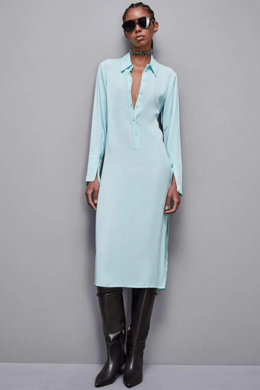Patrizia Pepe Midi<Kleid mit Schärpe aus Twill Essential