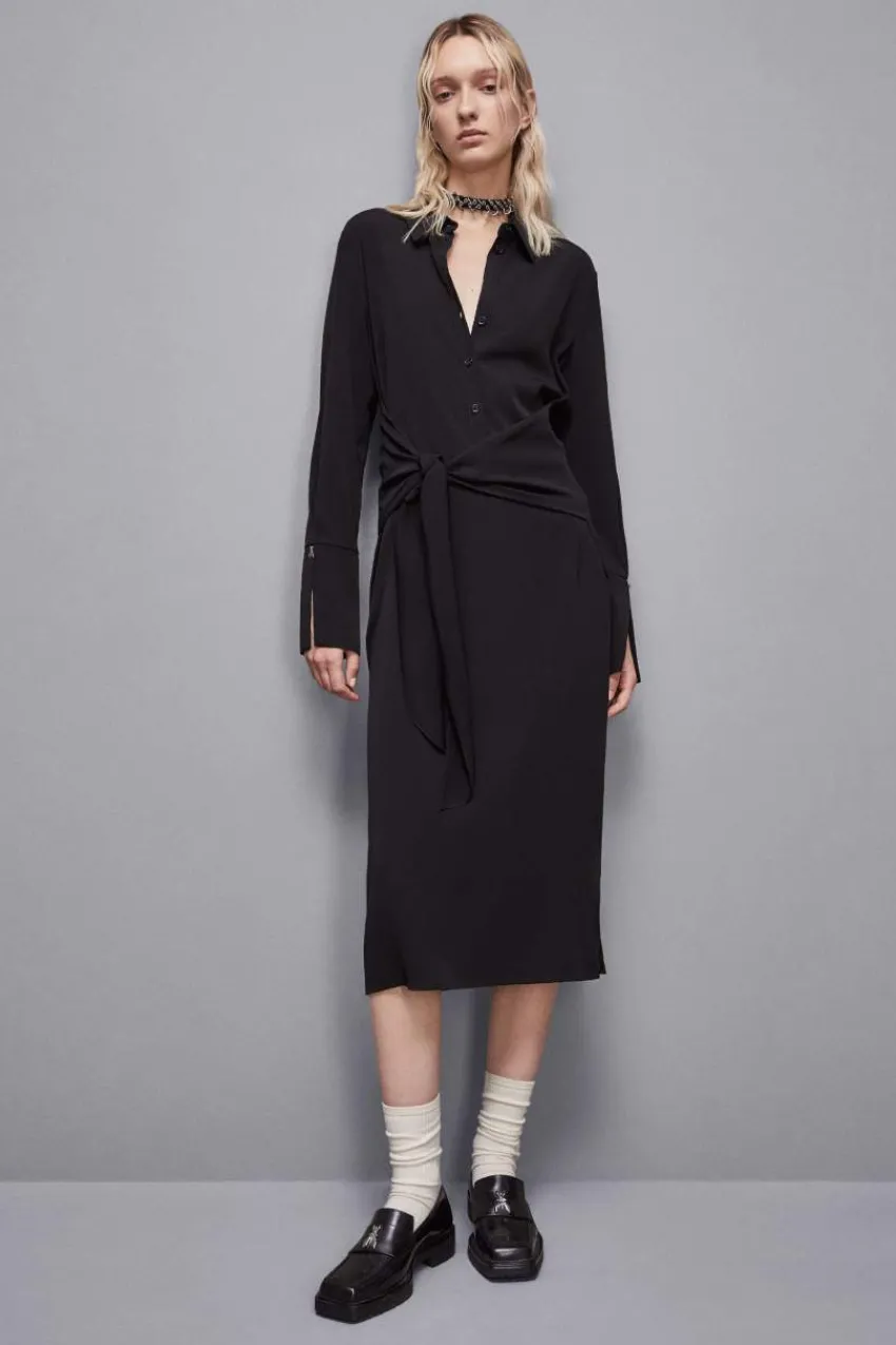 Patrizia Pepe Midi<Kleid mit Schärpe aus Twill Essential