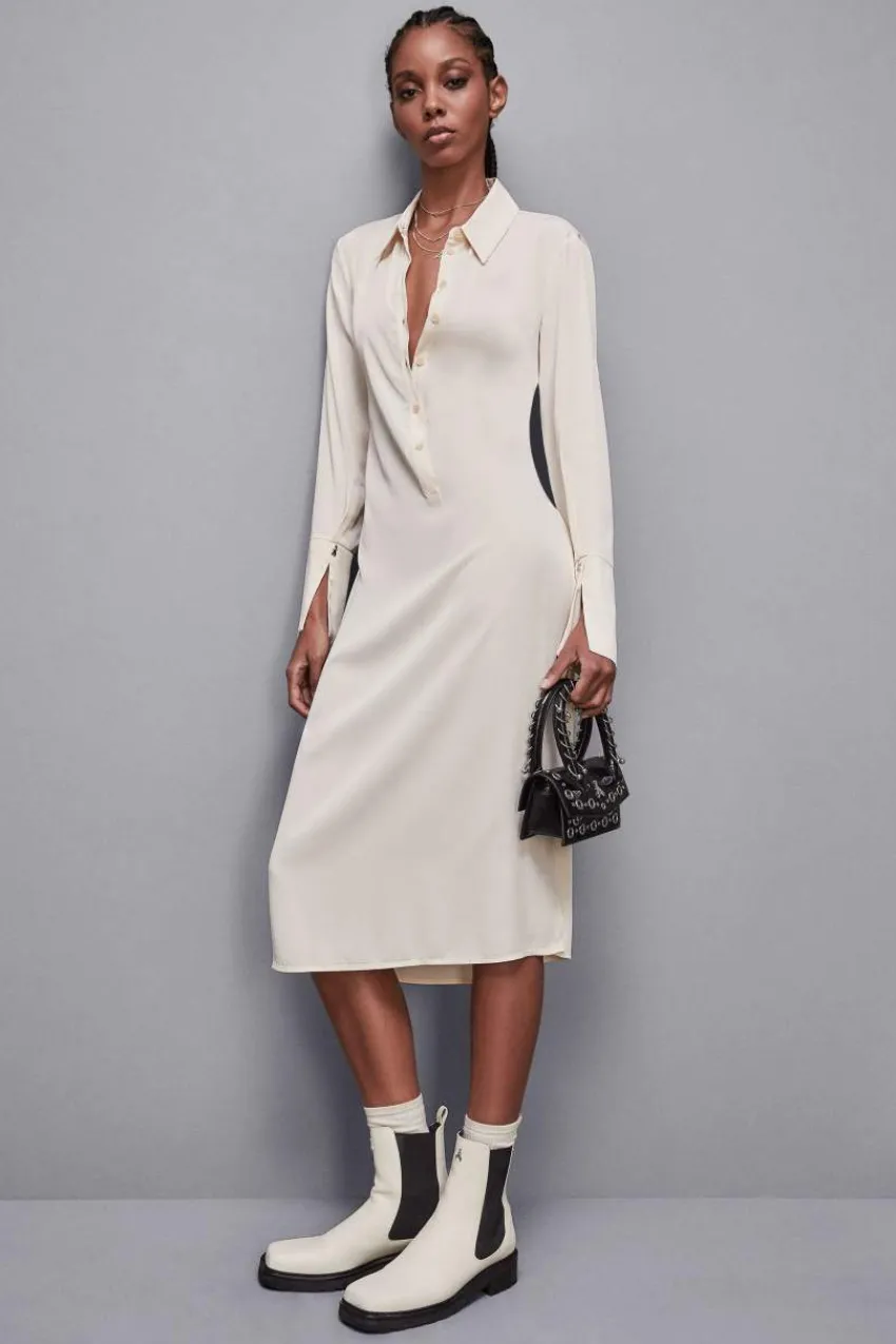 Patrizia Pepe Midi<Kleid mit Schärpe aus Twill Essential