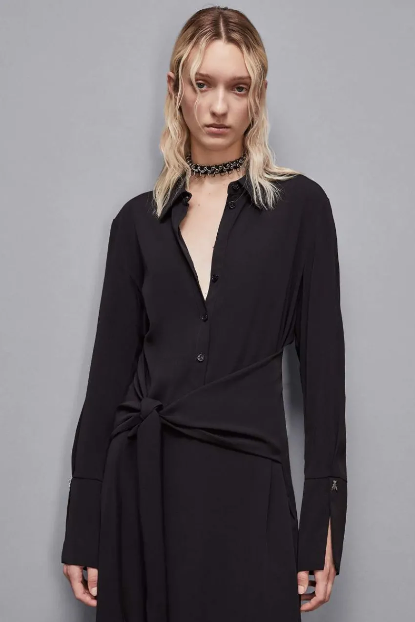 Patrizia Pepe Midi<Kleid mit Schärpe aus Twill Essential