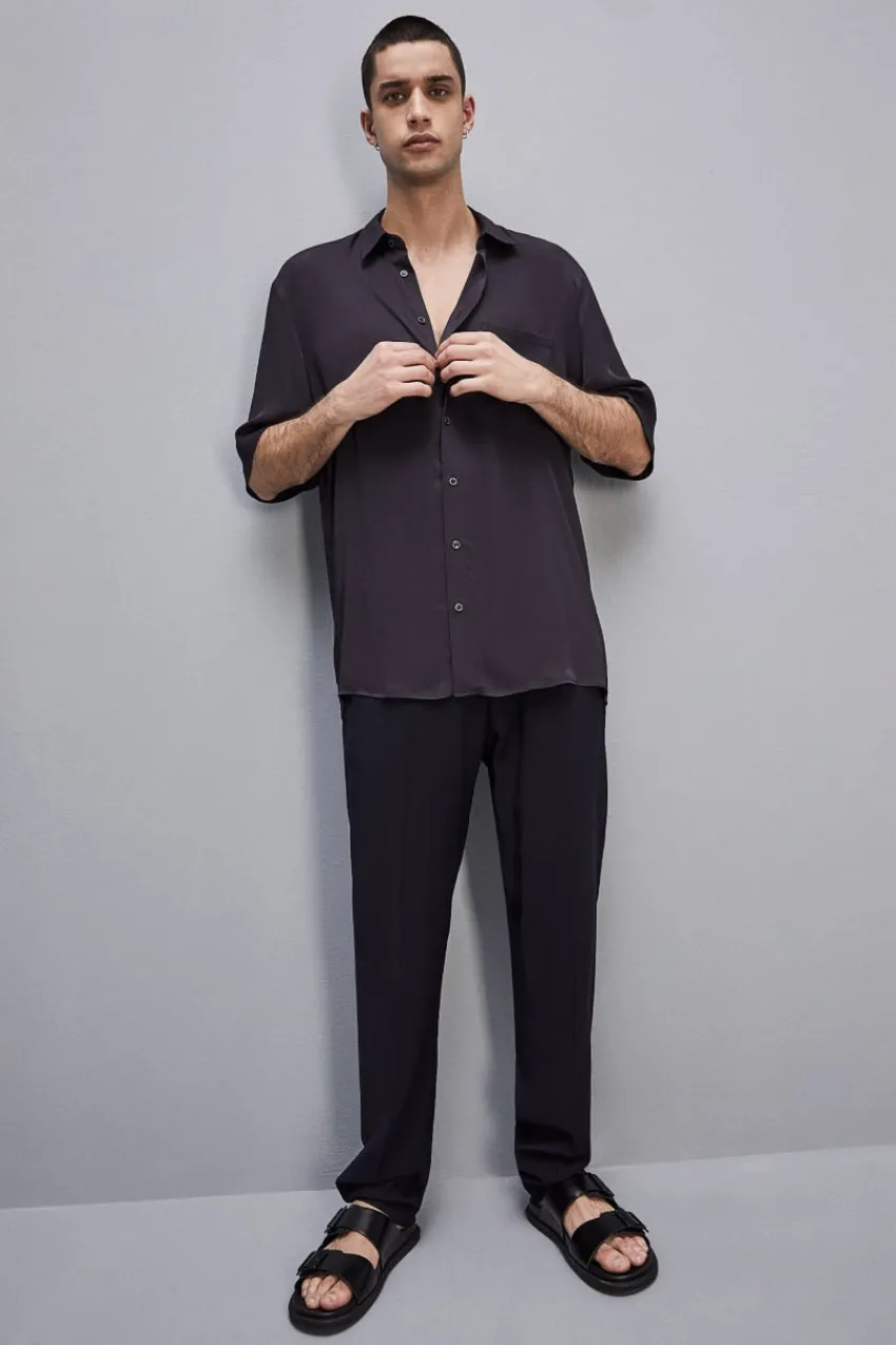 Herren Patrizia Pepe T-shirts & Hemdblusen<Kurzärmeliges Hemd aus Viskose-Twill