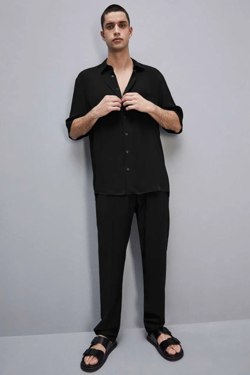 Herren Patrizia Pepe T-shirts & Hemdblusen<Kurzärmeliges Hemd aus Viskose-Twill