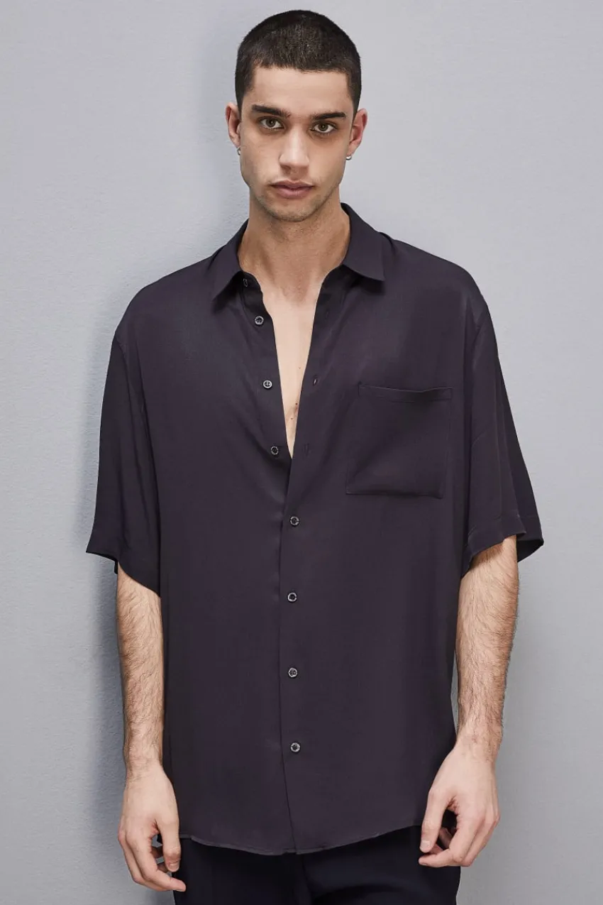 Herren Patrizia Pepe T-shirts & Hemdblusen<Kurzärmeliges Hemd aus Viskose-Twill