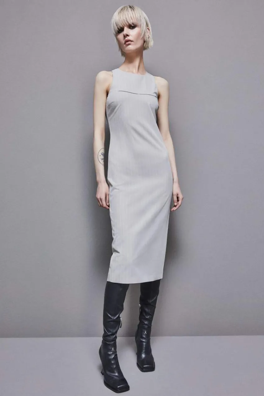 Patrizia Pepe Abschlussfeier Outfits | Midi<Midikleid mit Rundhalsausschnitt und Nadelstreifen