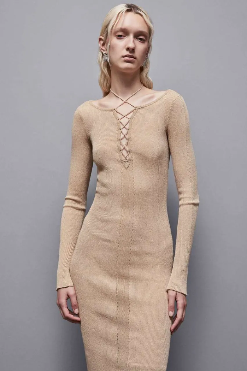 Patrizia Pepe Strick | Midi<Rippstrickkleid mit Lurex Essential