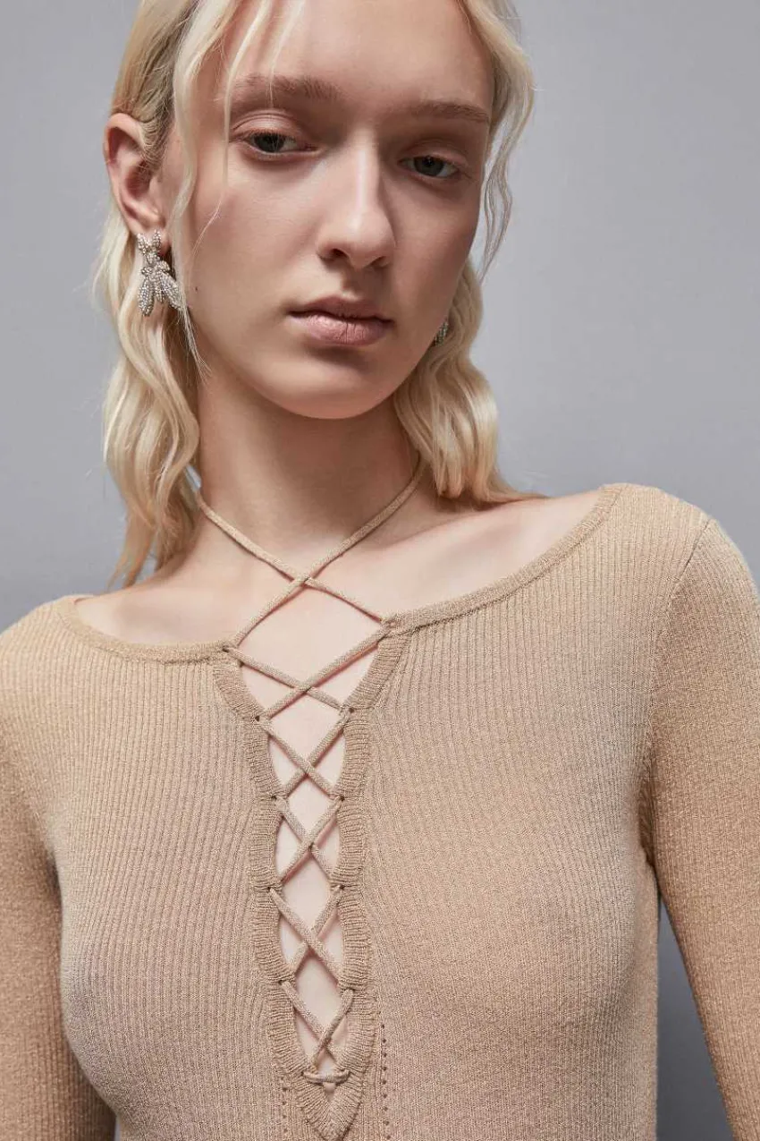 Patrizia Pepe Strick | Midi<Rippstrickkleid mit Lurex Essential