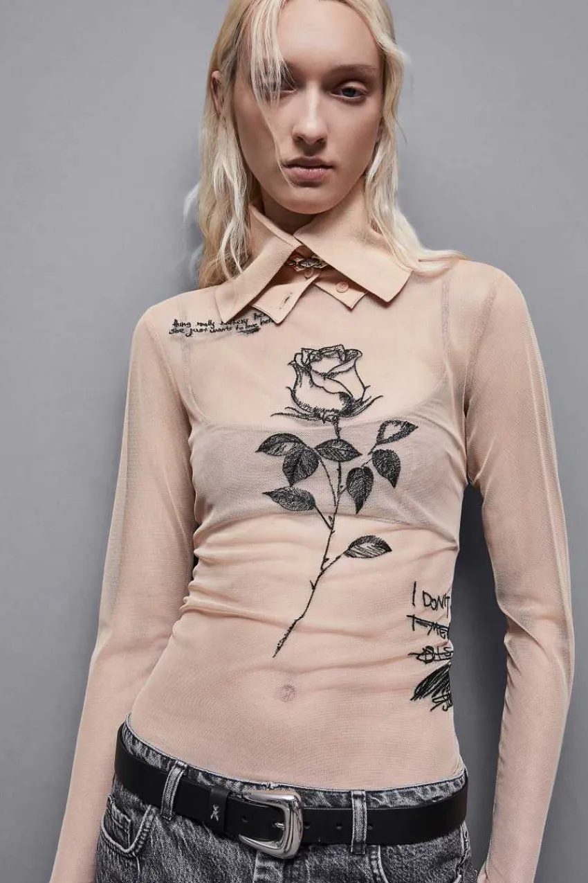 Patrizia Pepe Pullover<Shirt mit Tüllstickerei