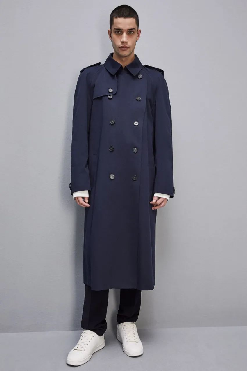 Herren Patrizia Pepe Jacken<Zweireihiger Trenchcoat aus Baumwoll-Gabardine